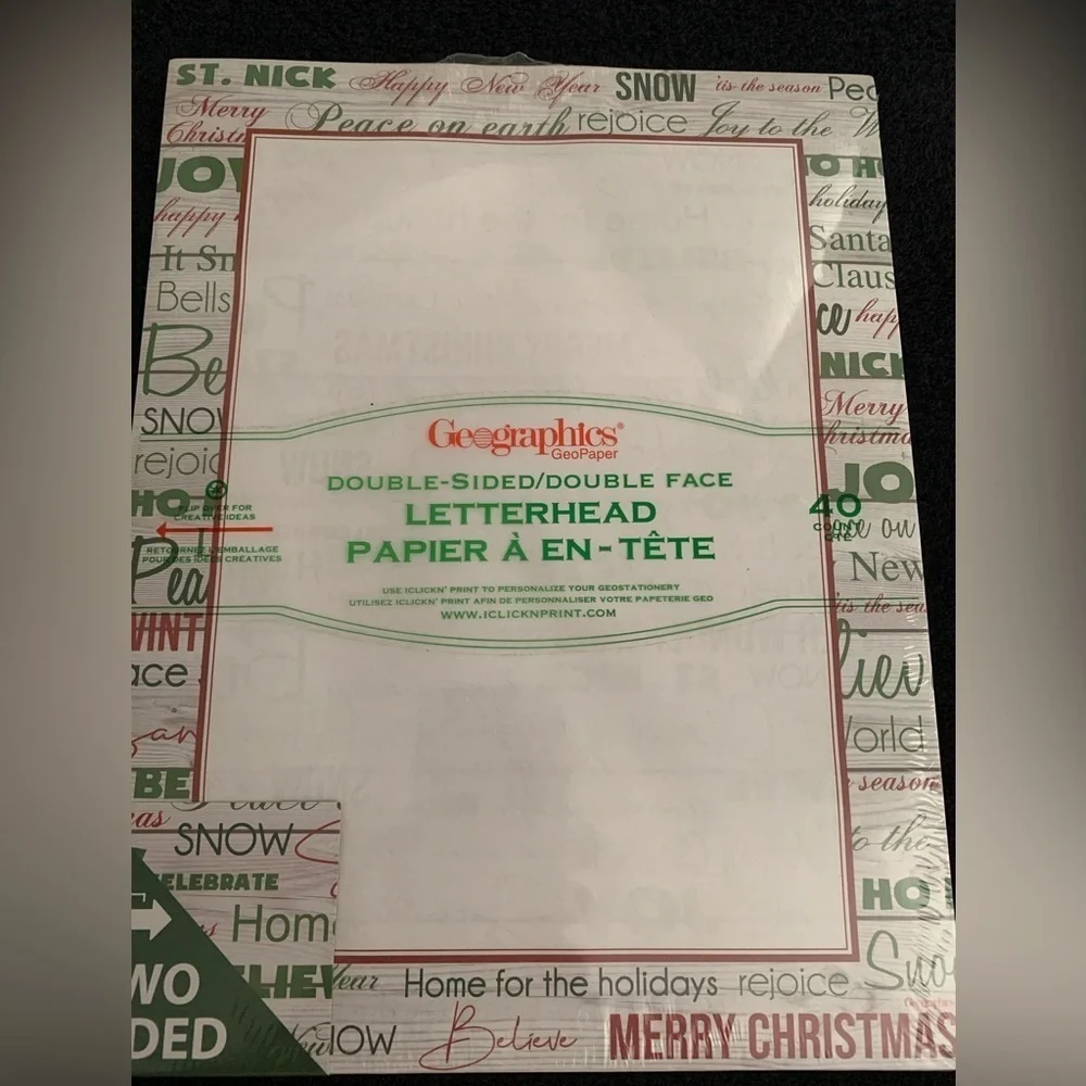 New Geographics Double Sided Christmas Theme Letterhead Paper, 40 Count